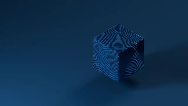 Cubo azul con relieve de líneas curvas